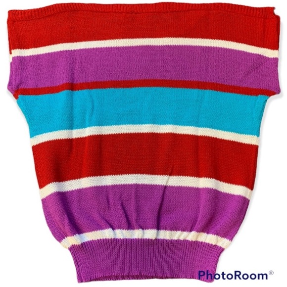 Vintage 80s Striped Sleeveless Knit Sweater by GOTHAM. Size Large - Picture 8 of 15
